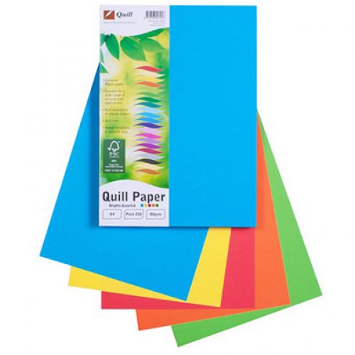 Copy Paper Quill A4 80gsm Assorted Brights Colors Pack 250