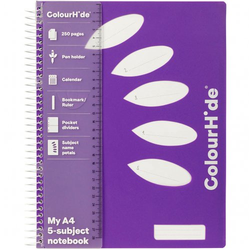 Notebook Colourhide A4 5 Subject Purple 250PG Skout Office
