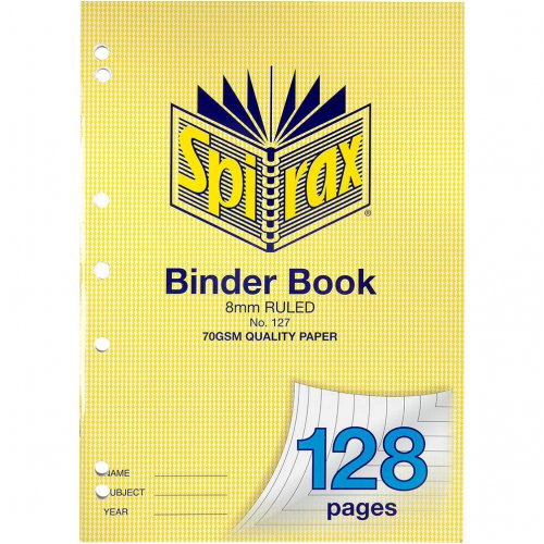 Binder Book Spirax A4 7 Hole 8mm Ruled 128 Page Skout