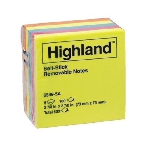 Post it Note Highland 76x76mm Assorted Bright 5 Pack Skout