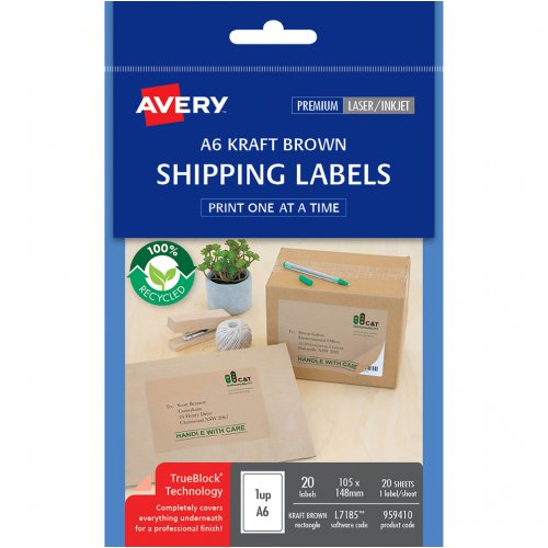 Shipping Labels Avery L7185 Kraft Brown A6 1 UP 20 Sheets Skout