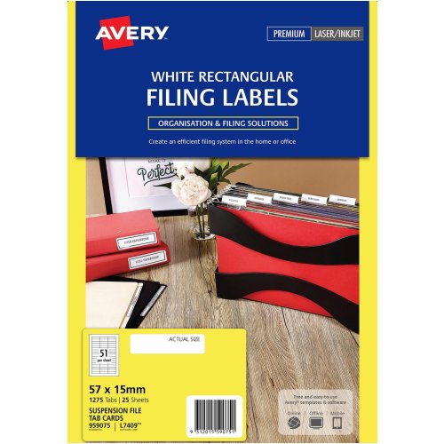 Suspension File Tab Card Label - Avery - L7409 - 51 Up - Pack of 25 ...
