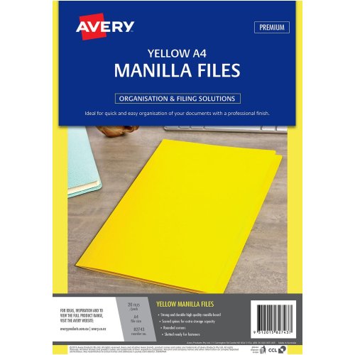 Manilla Folder Avery A4 Yellow (Pack of 20) Skout Office Supplies