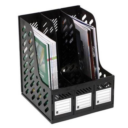 Magazine Rack - Marbig - 3 Section - Black | Skout Office Supplies