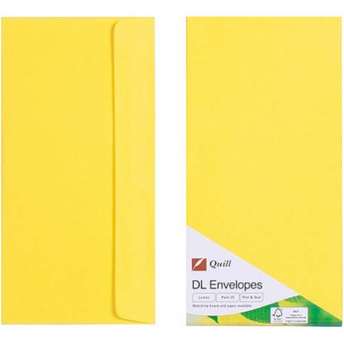 Envelopes Quill DL 80gsm Lemon Pack of 25 Skout Office Supplies