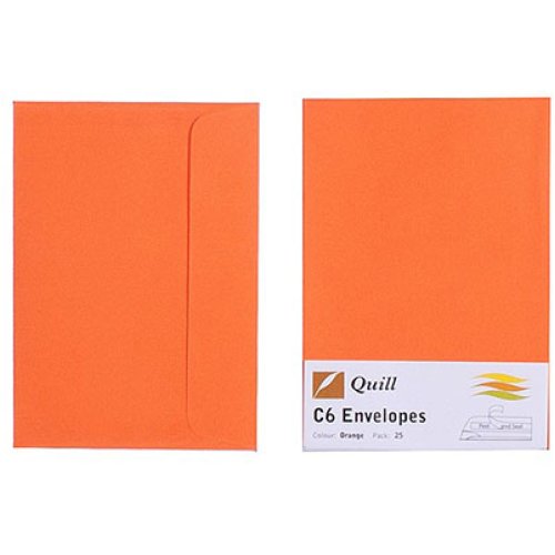 Envelopes Quill C6 80gsm Orange Pack of 25 Skout Office