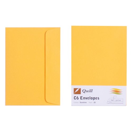 Envelopes Quill C6 80gsm Sunshine Yellow Pack of 25 Skout