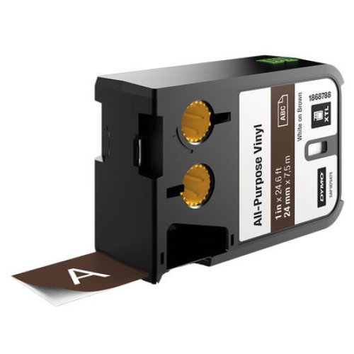 Label Tape Dymo XTL All Purpose Vinyl 24mm White On Brown Skout Office Supplies