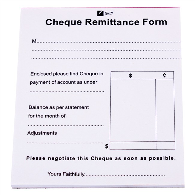 Cheque Remittance Form Quill 150x125mm 50 leaf pad | Skout Office Supplies