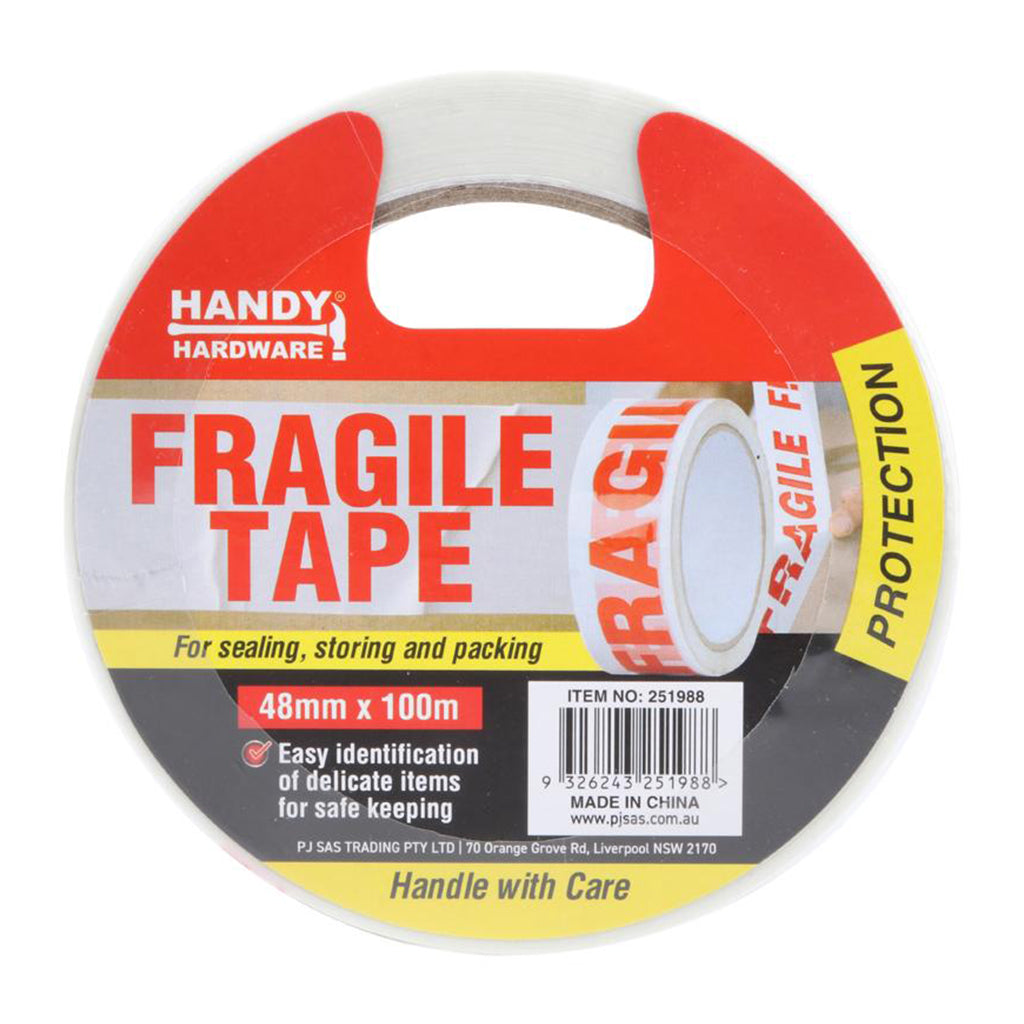 Fragile Tape Handy Hardware 48mm x 100M Roll Skout Office Supplies