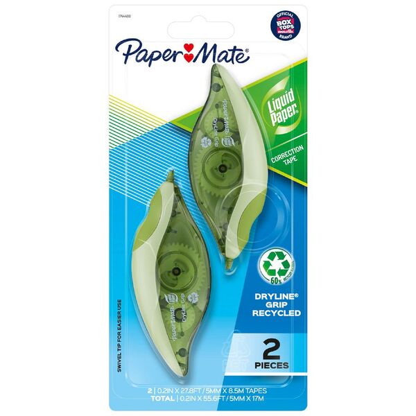 Correction Tape Liquid Paper Recycled Dryline Grip 5mm x 8.5m 2 Pack Skout Office Supplies