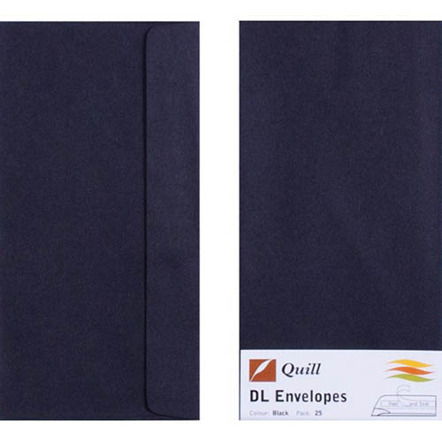 Envelopes Quill DL 80gsm Black Pack of 25 Skout Office Supplies